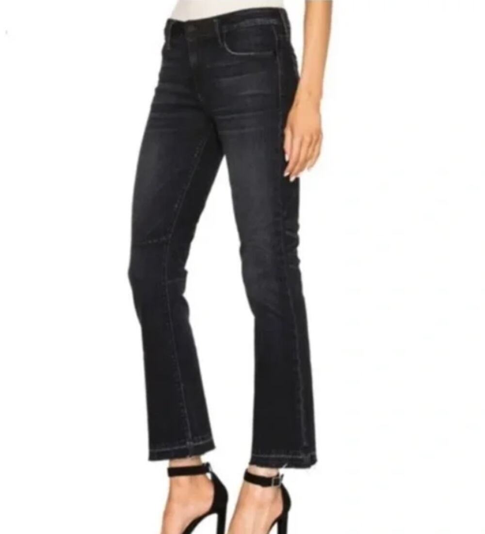 RTA dark navy black sparkle cotton velvet Kiki flare crop cropped jeans pants